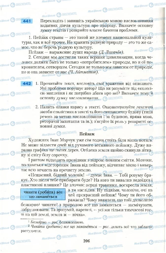 Підручники Українська мова 10 клас сторінка 206