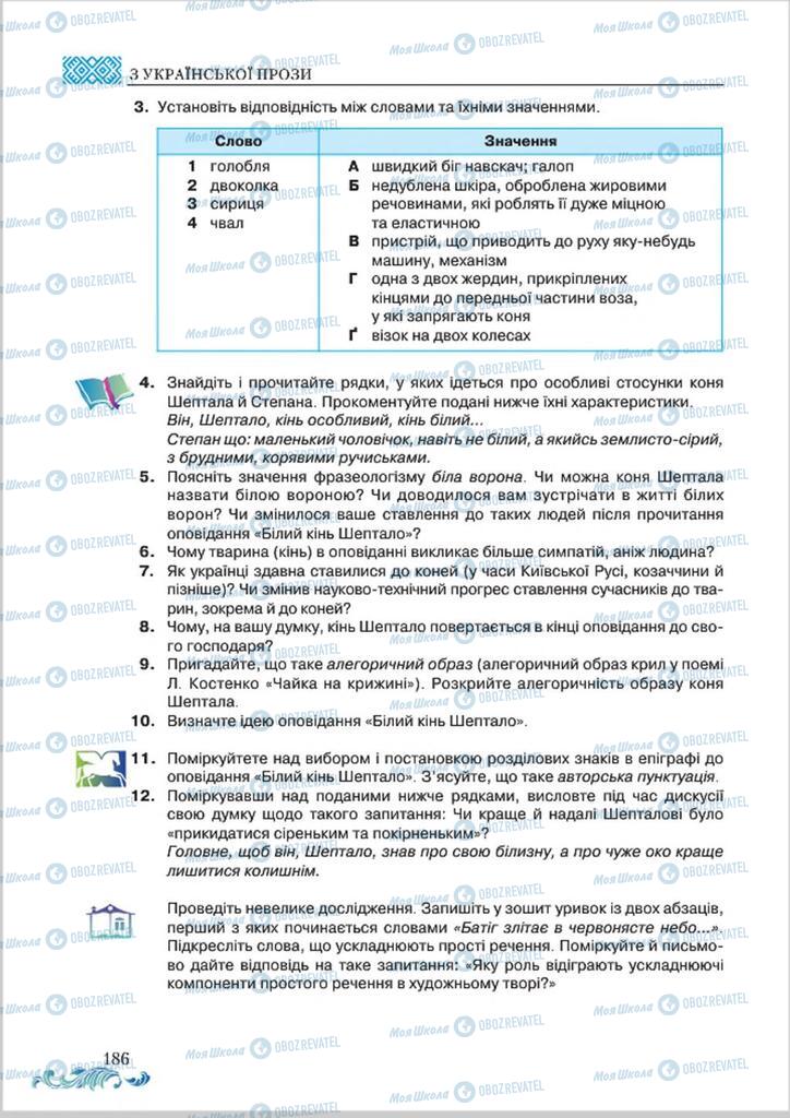 Підручники Українська література 8 клас сторінка  186