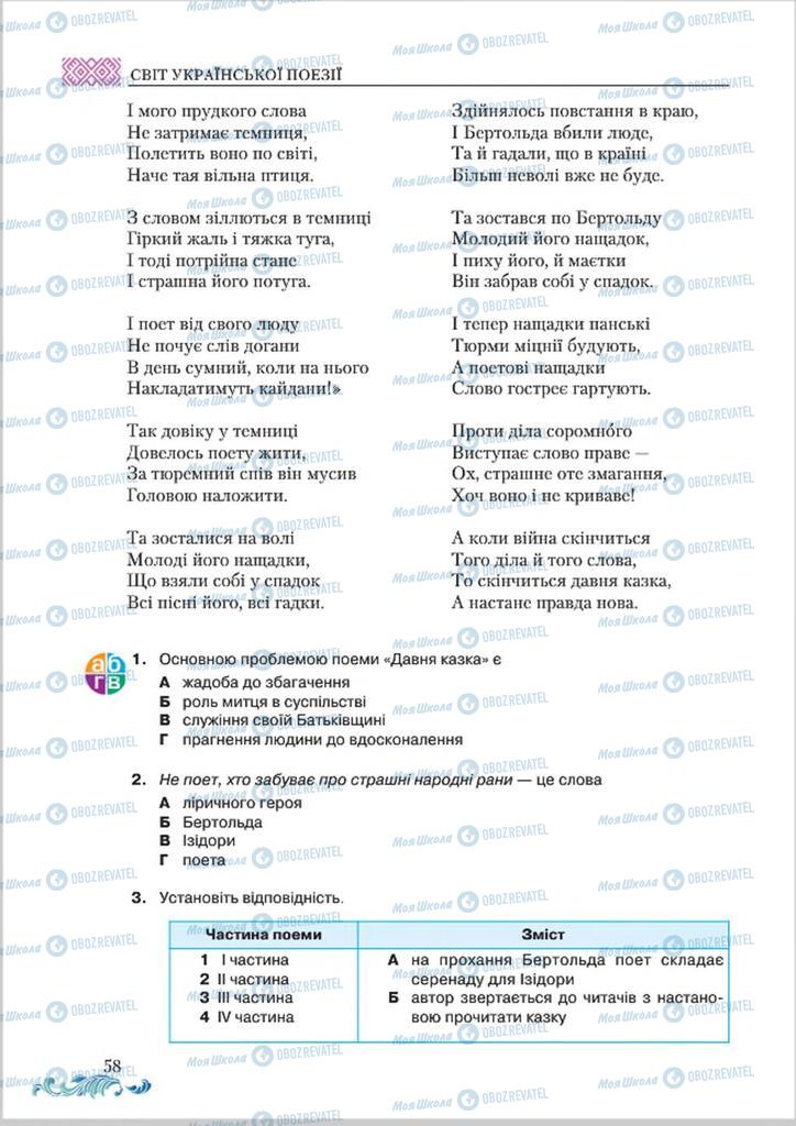 Підручники Українська література 8 клас сторінка  58