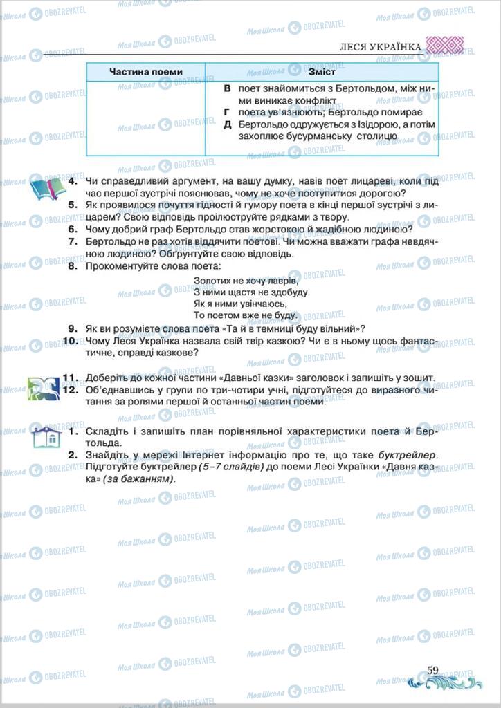 Учебники Укр лит 8 класс страница  59