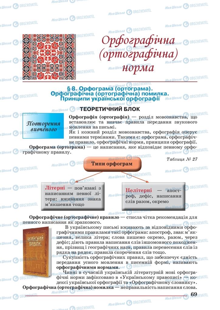 Підручники Українська мова 10 клас сторінка  69