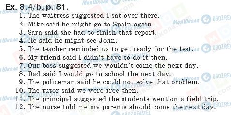 ГДЗ Англійська мова 8 клас сторінка упр.8.4б, стр.81