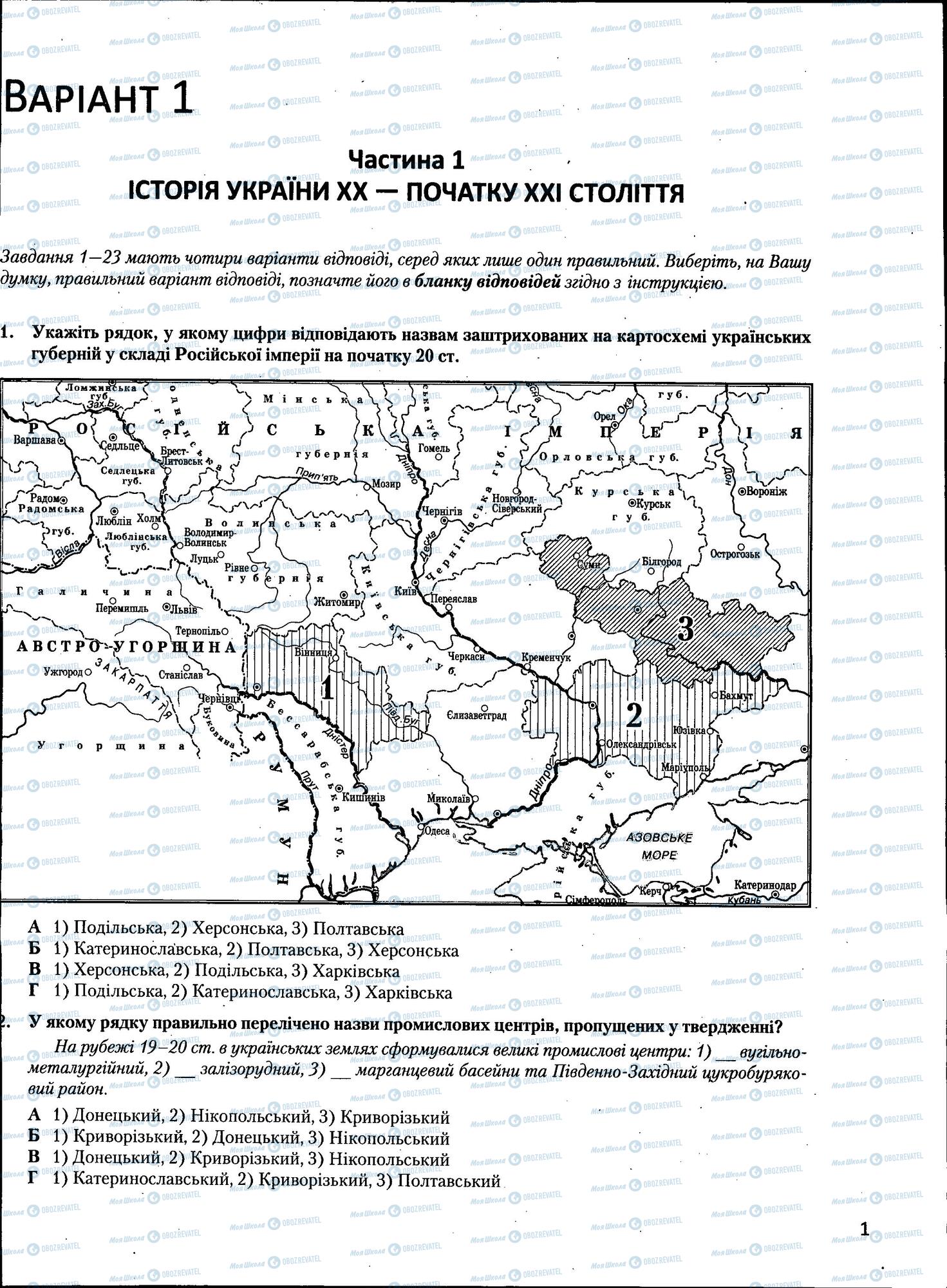 ЗНО Історія України 11 клас сторінка  1