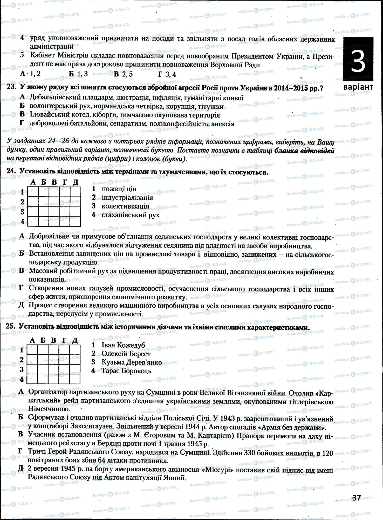 ЗНО Історія України 11 клас сторінка  37
