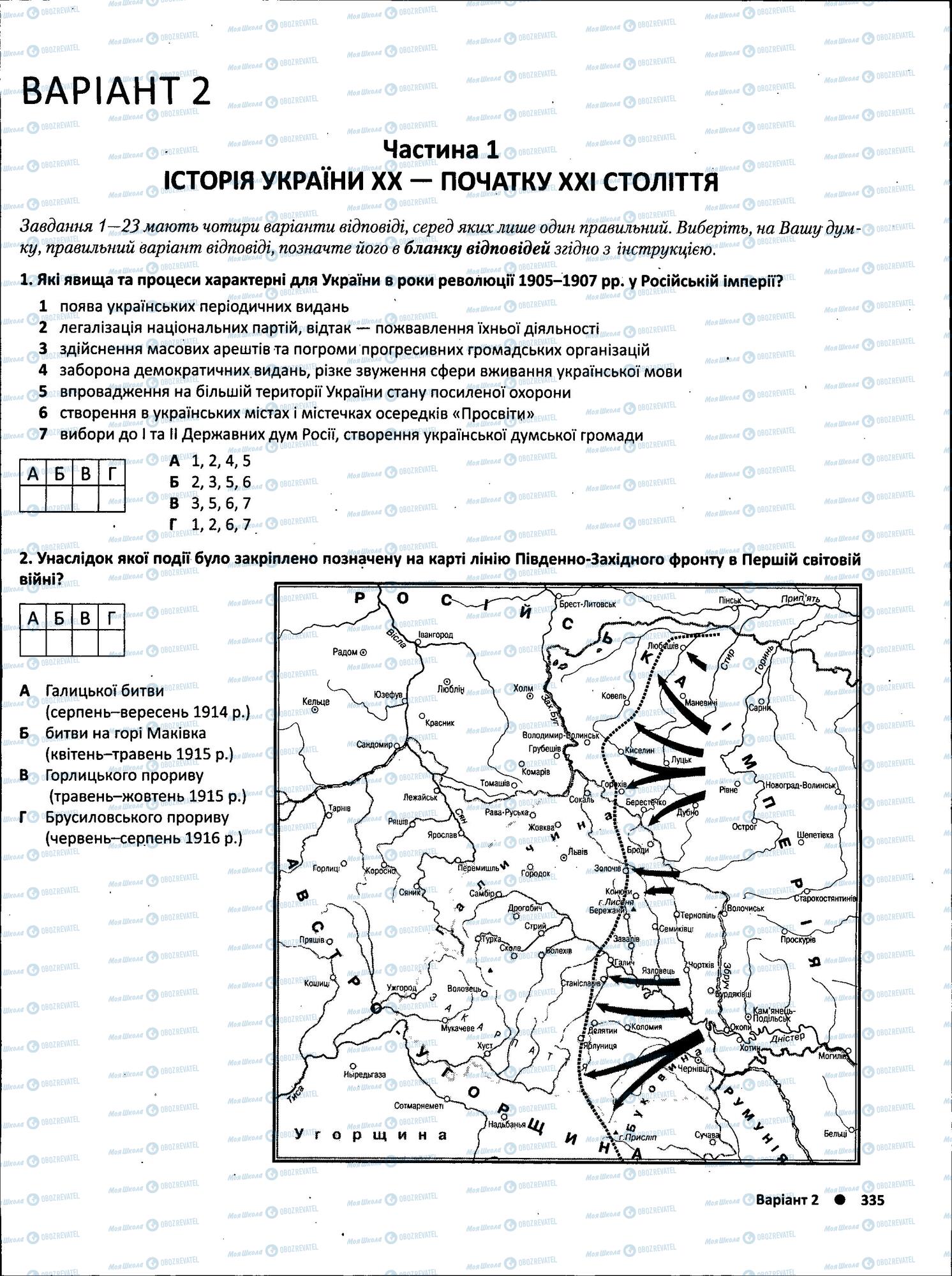 ЗНО Історія України 11 клас сторінка  1