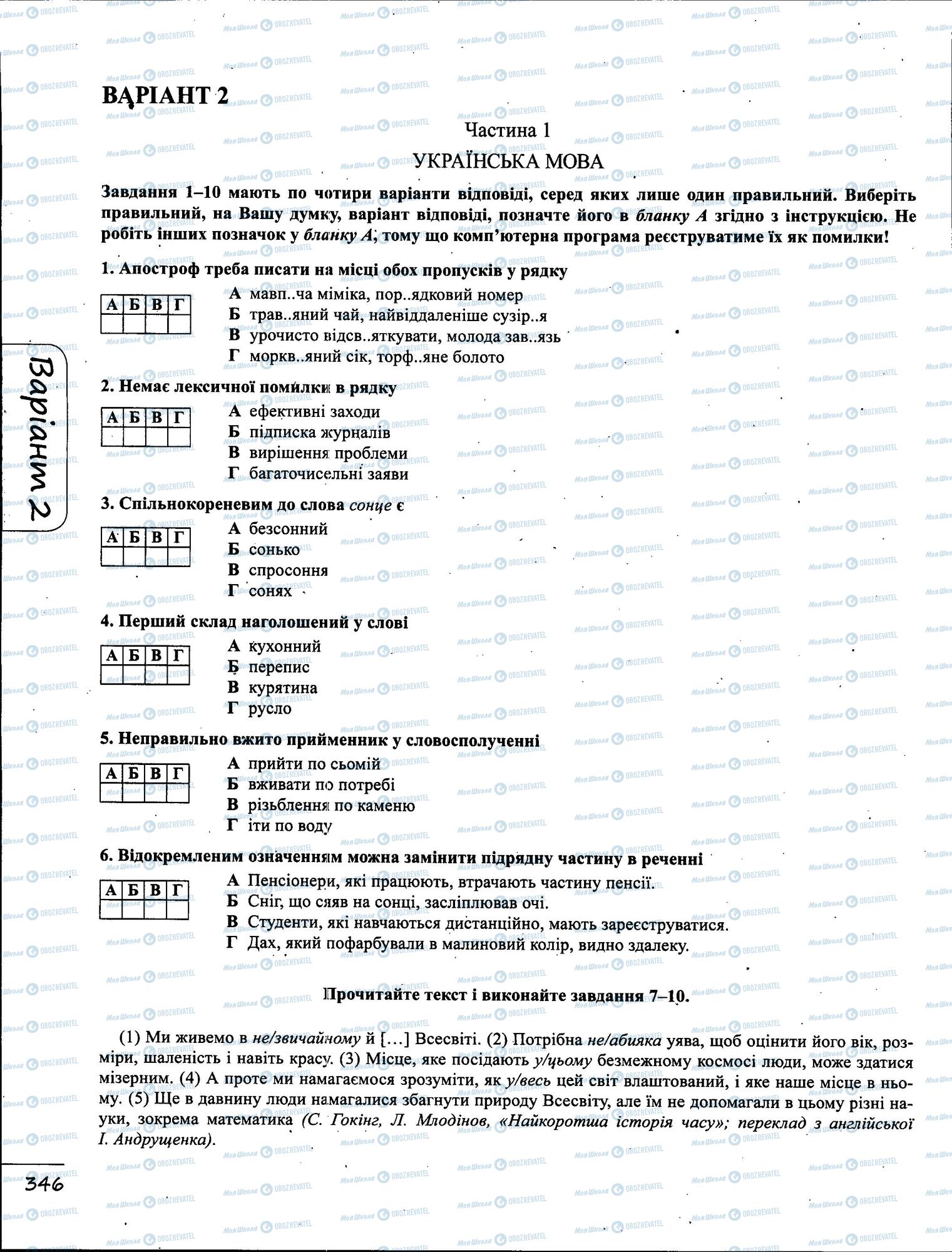 ЗНО Укр мова 11 класс страница  12