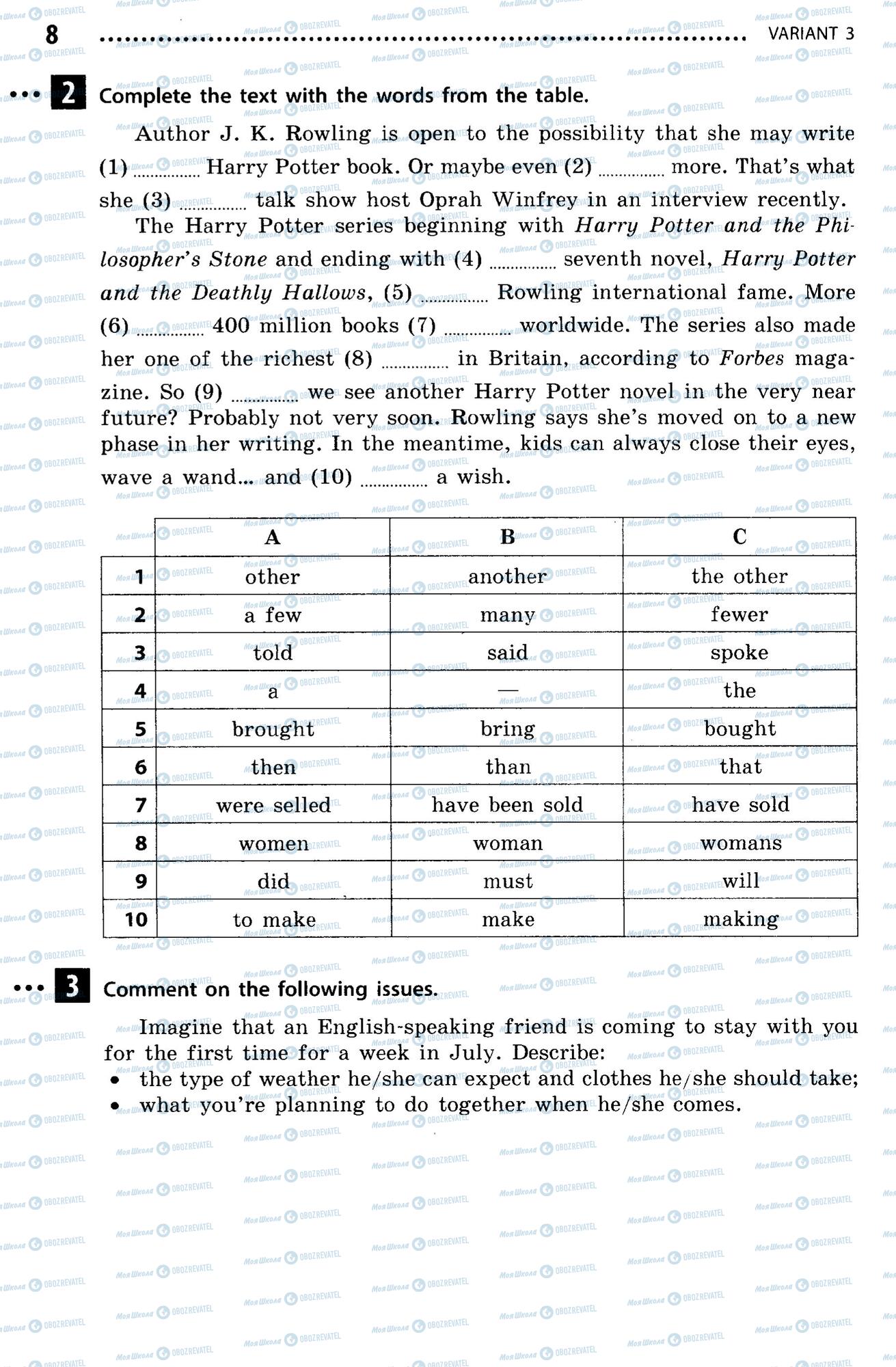 ДПА Англійська мова 9 клас сторінка  8
