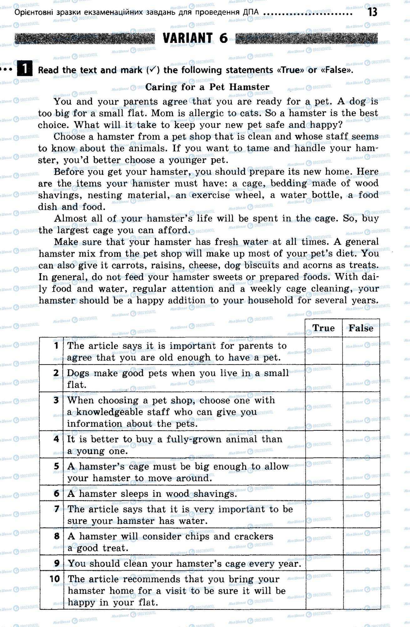 ДПА Англійська мова 9 клас сторінка  13