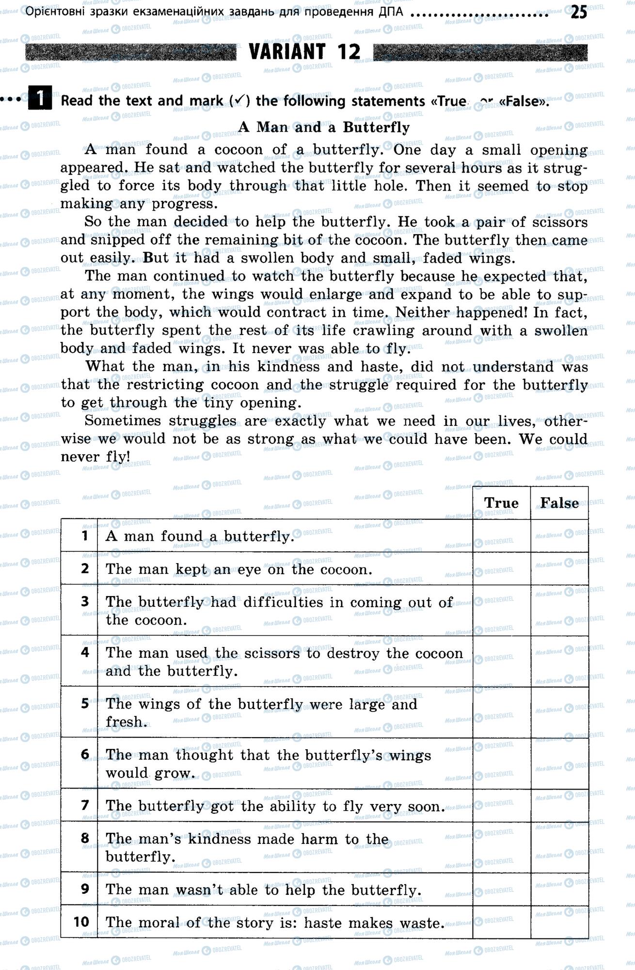 ДПА Англійська мова 9 клас сторінка  25