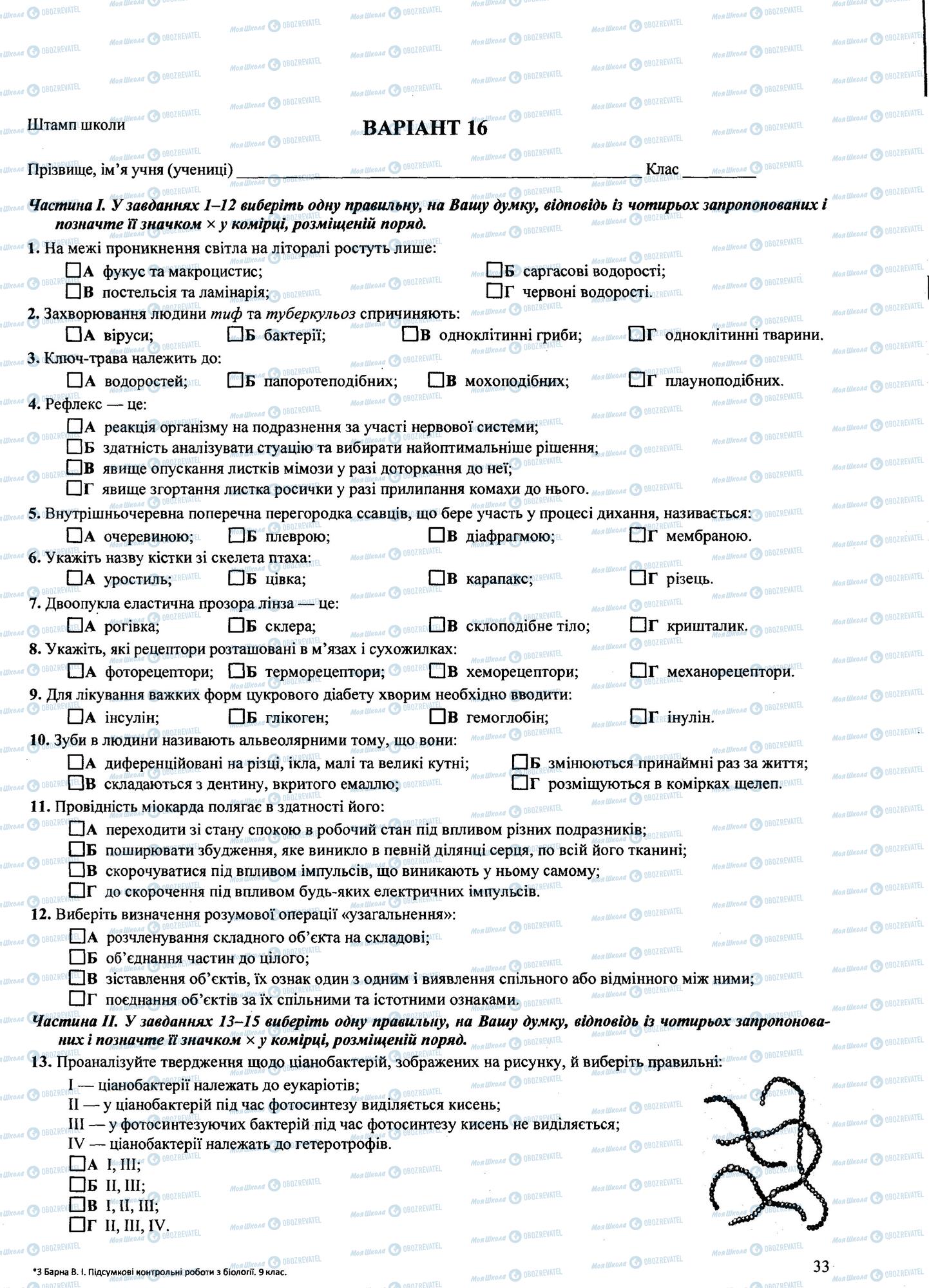 ДПА Біологія 9 клас сторінка  1