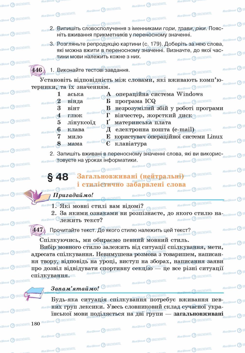Підручники Українська мова 5 клас сторінка 180