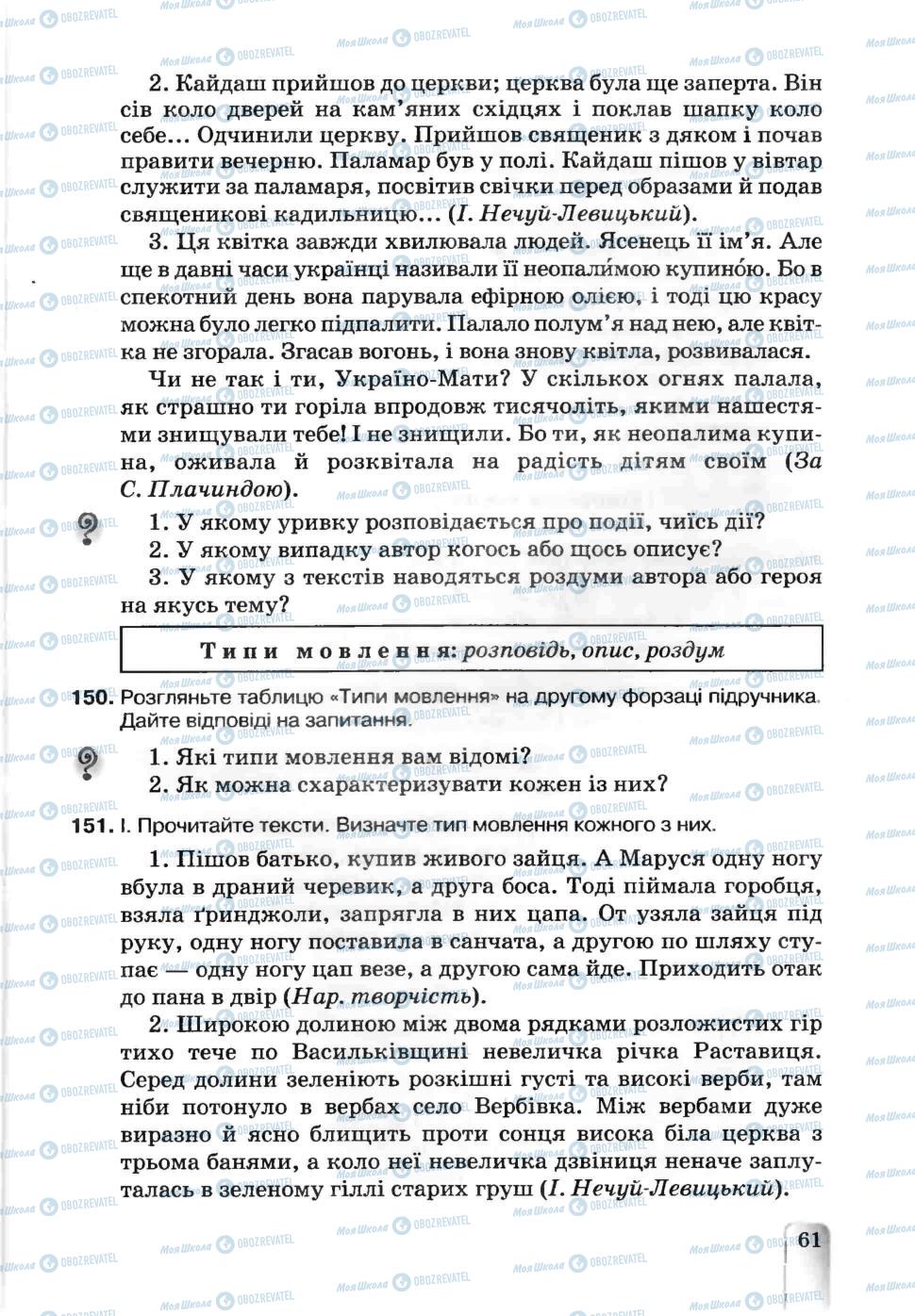 Підручники Українська мова 5 клас сторінка 61
