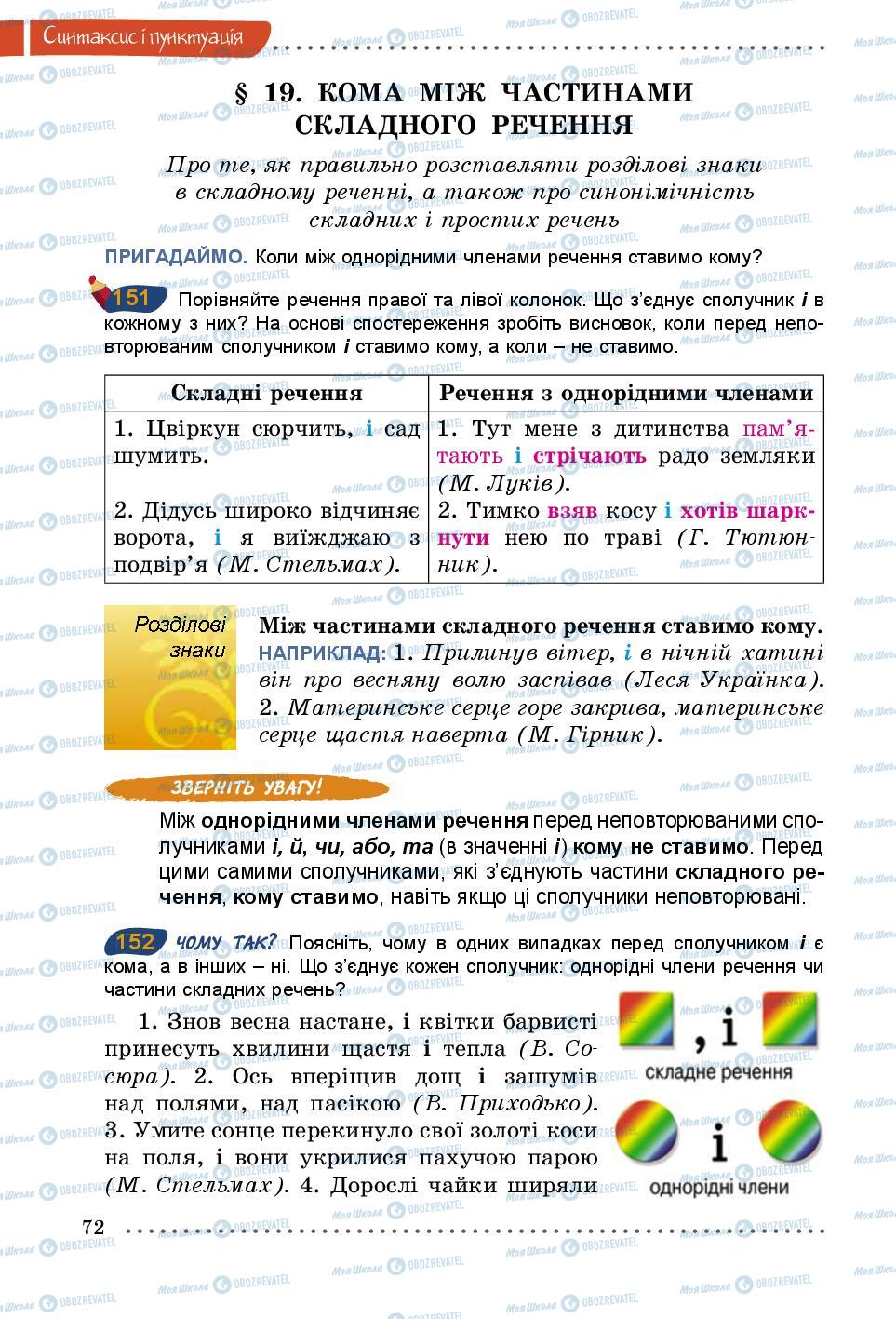 Підручники Українська мова 5 клас сторінка 72