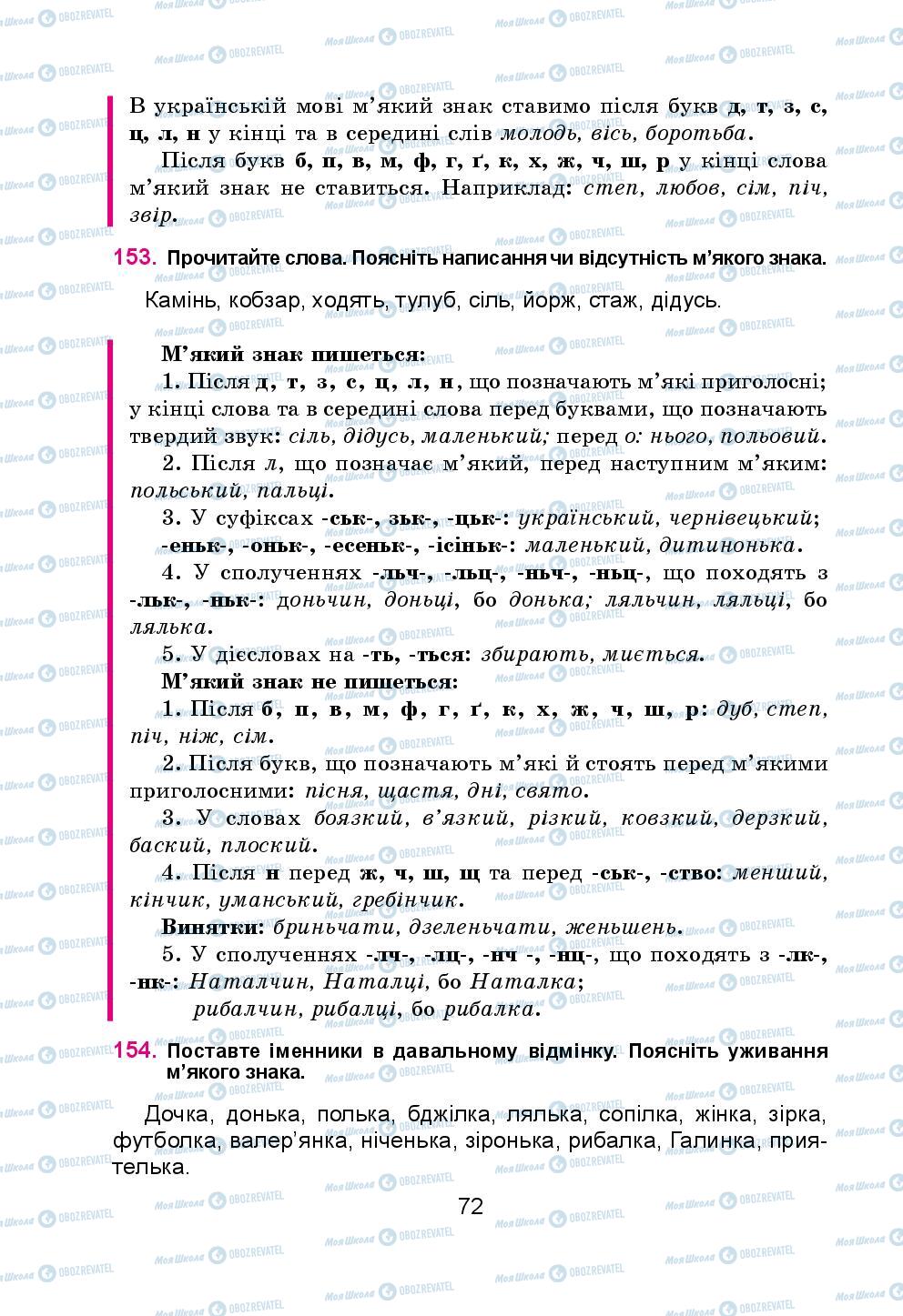 Підручники Українська мова 5 клас сторінка 72