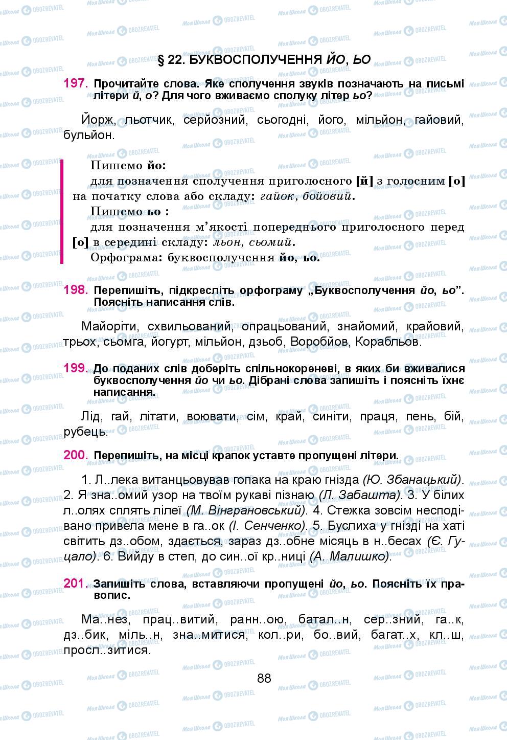 Підручники Українська мова 5 клас сторінка 88