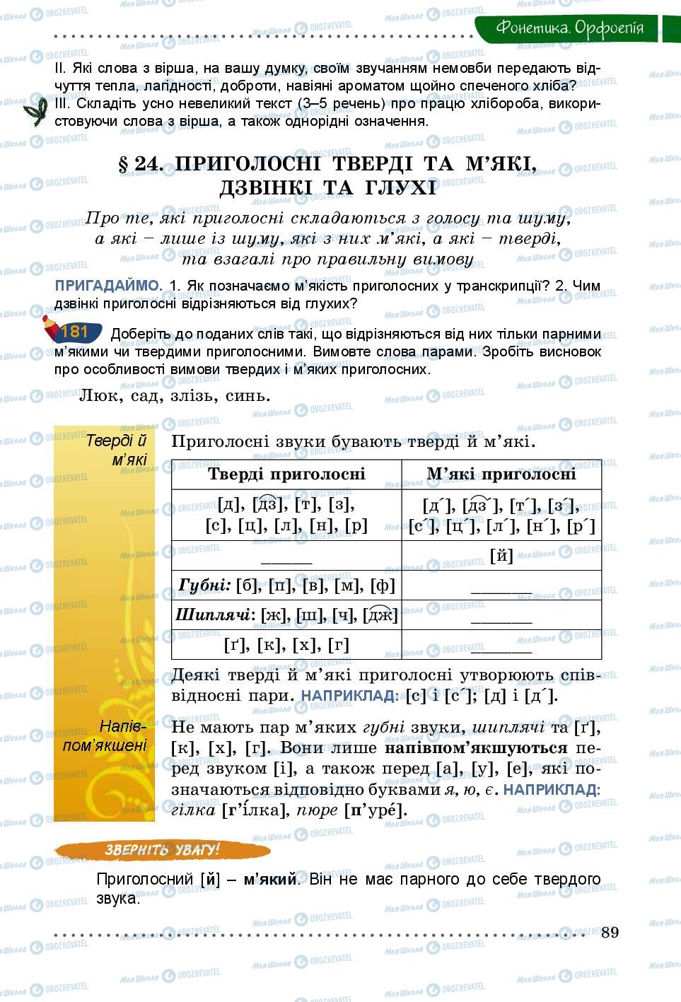 Підручники Українська мова 5 клас сторінка 89