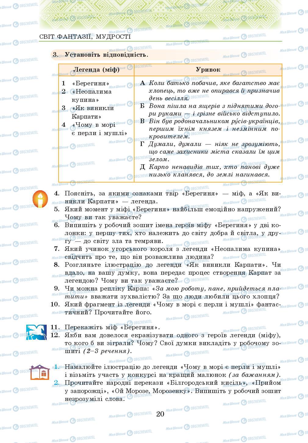 Підручники Українська література 5 клас сторінка 20