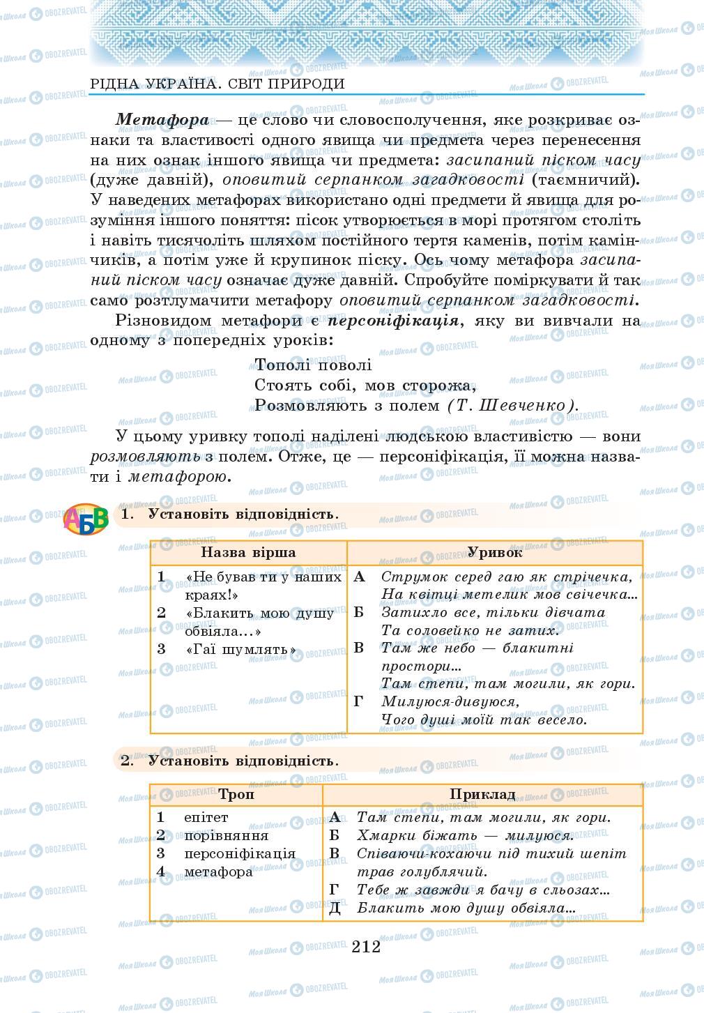 Підручники Українська література 5 клас сторінка 212