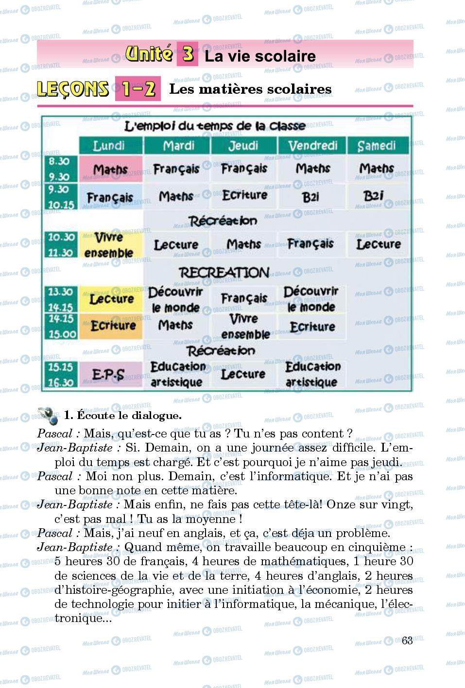 Підручники Французька мова 5 клас сторінка 63