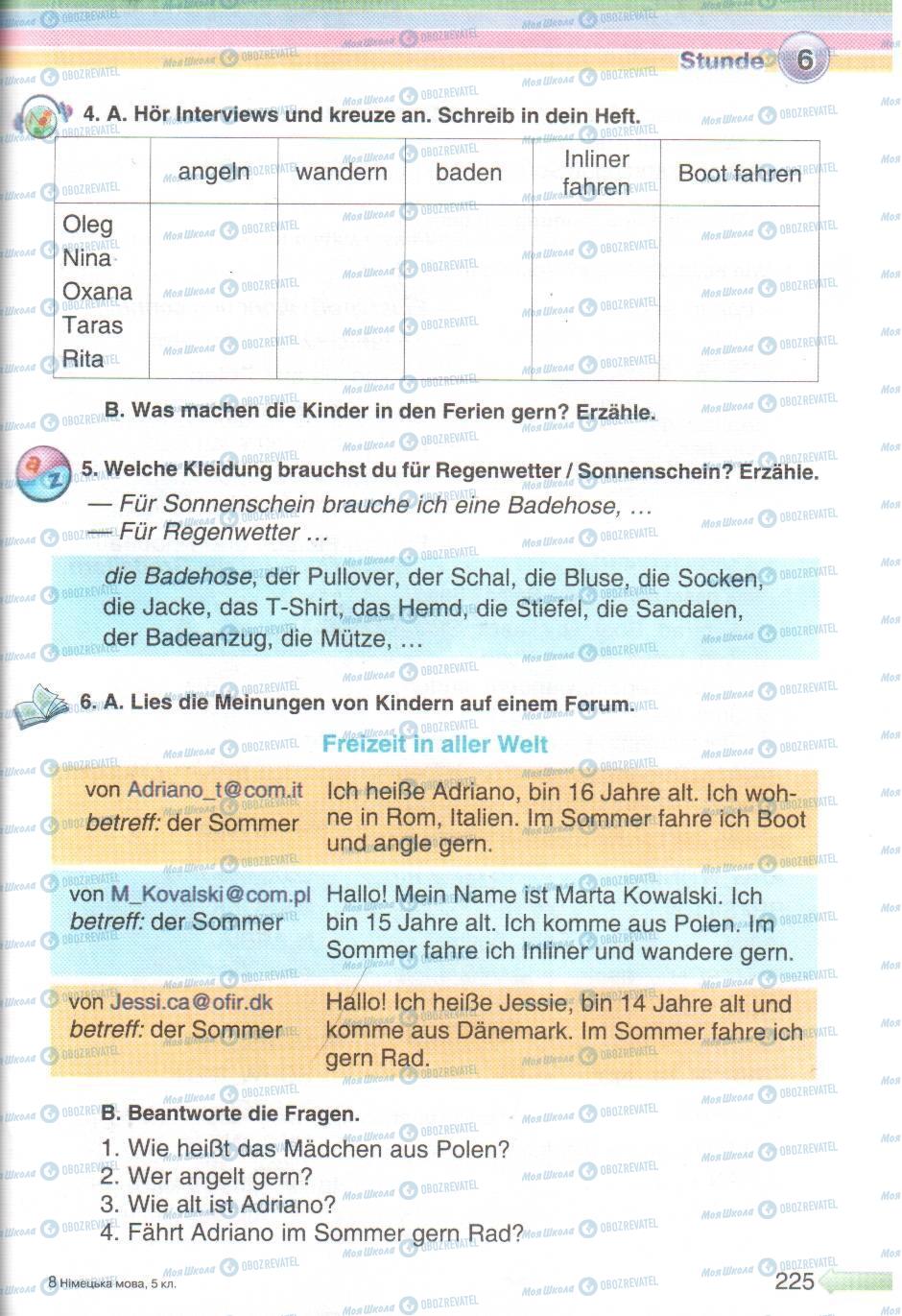 Підручники Німецька мова 5 клас сторінка 225