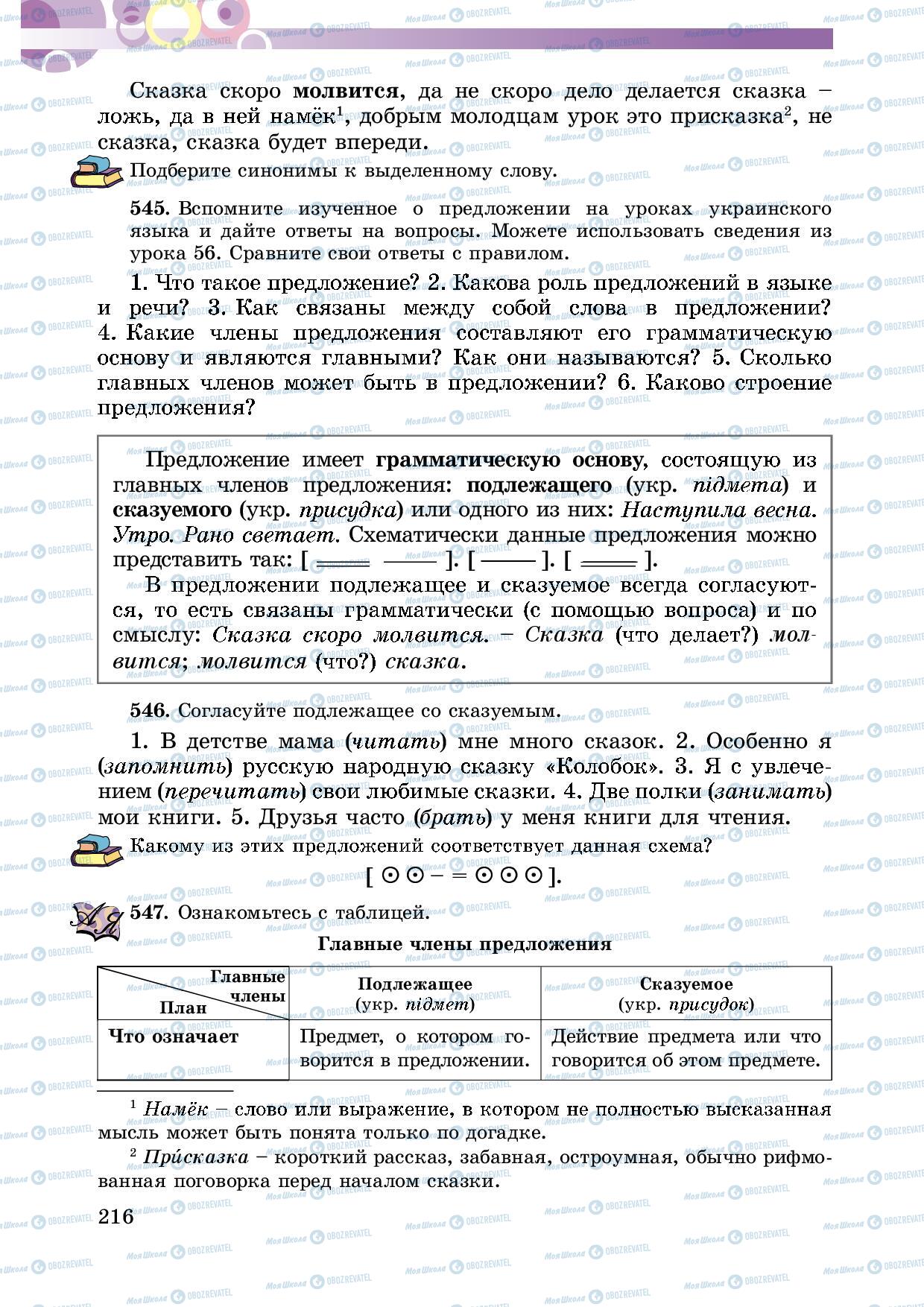 Підручники Російська мова 5 клас сторінка 216