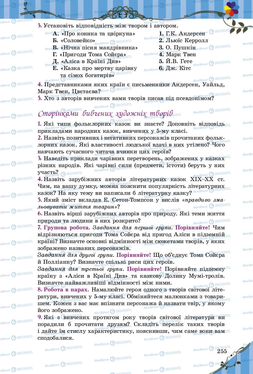 Підручники Зарубіжна література 5 клас сторінка 255