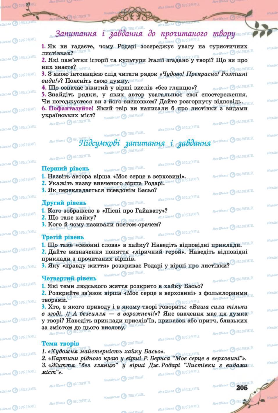 Підручники Зарубіжна література 6 клас сторінка 205