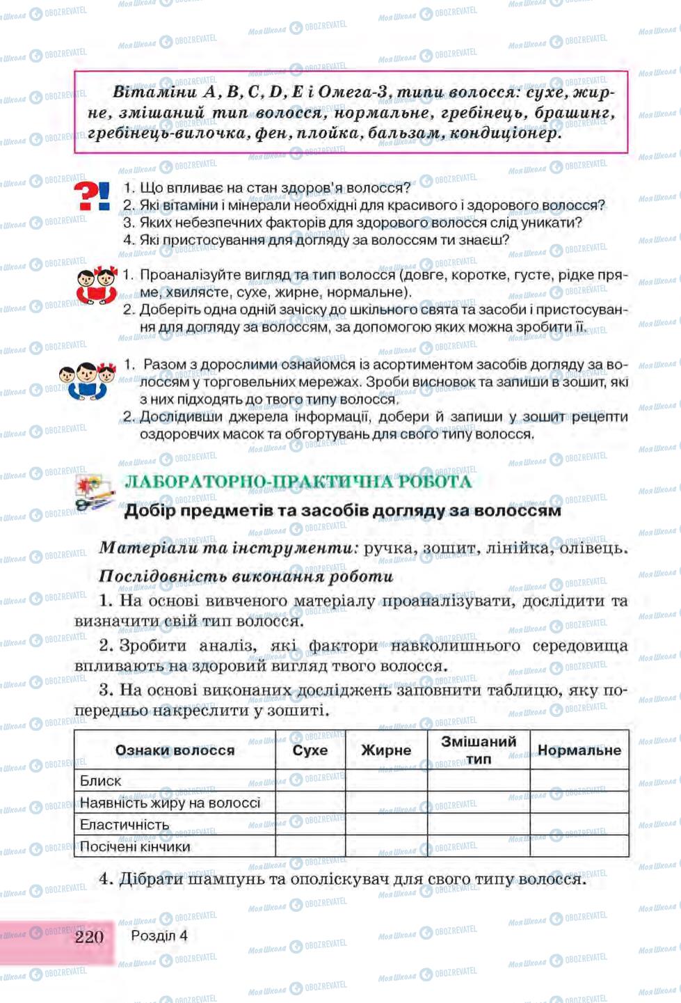 Підручники Трудове навчання 6 клас сторінка 220