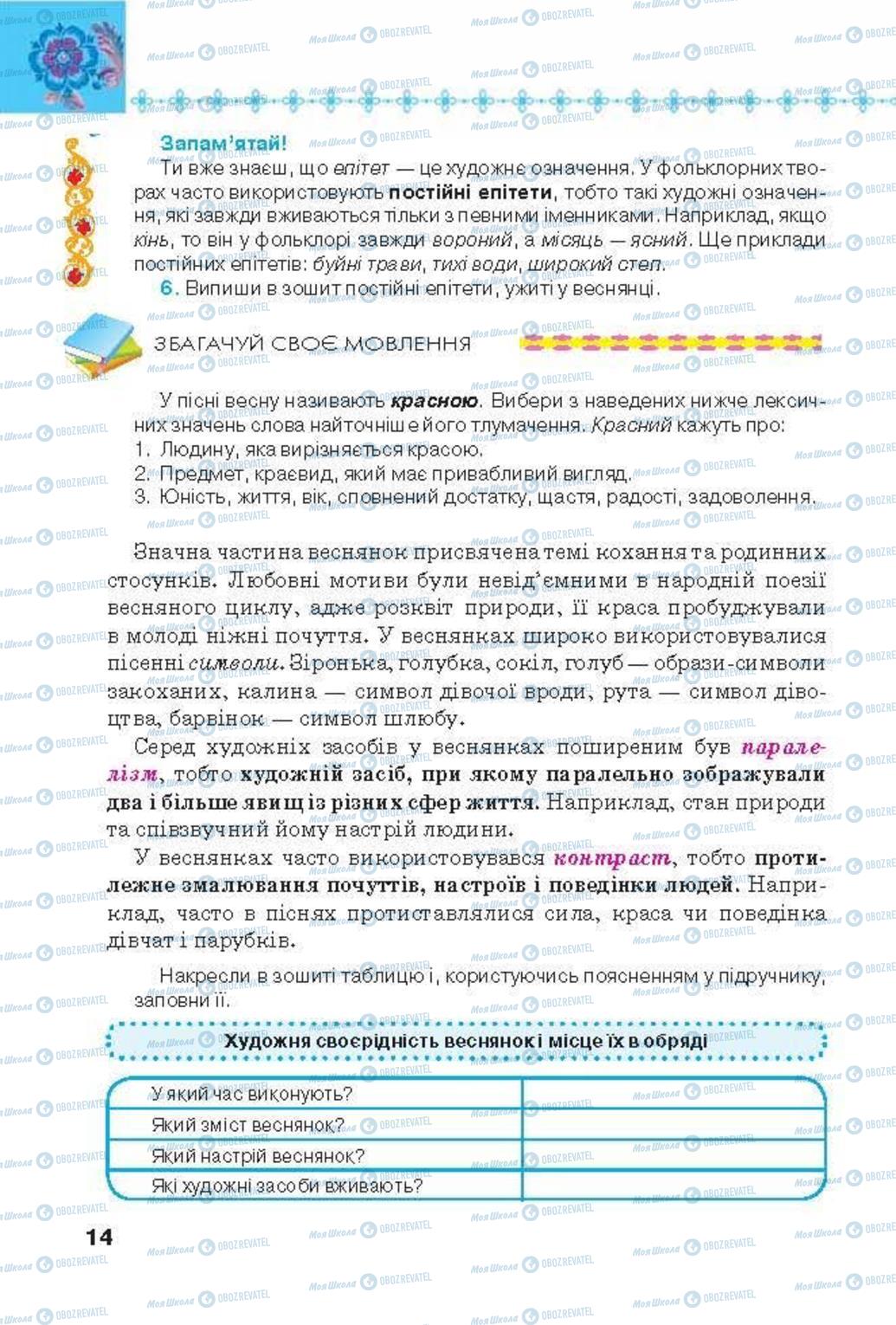 Підручники Українська література 6 клас сторінка 14