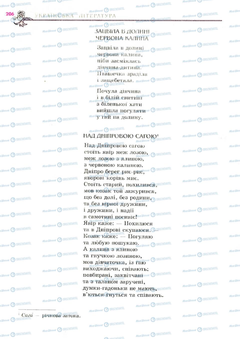 Підручники Українська література 6 клас сторінка 206