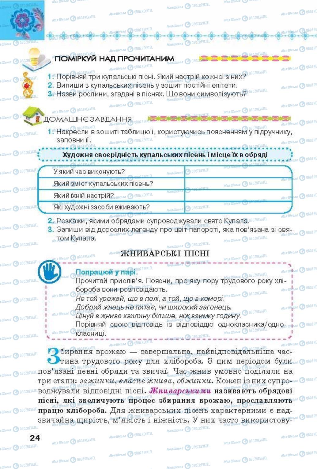 Підручники Українська література 6 клас сторінка 24