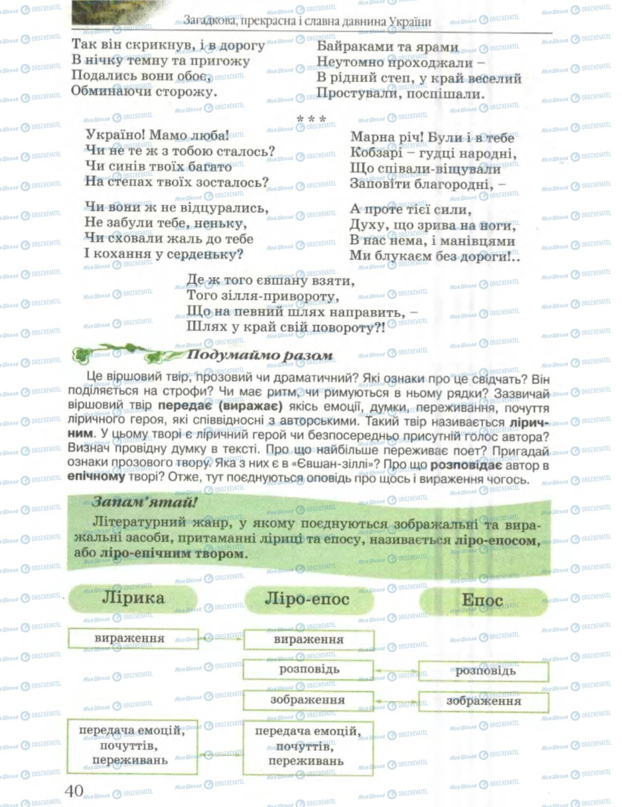 Підручники Українська література 6 клас сторінка 40