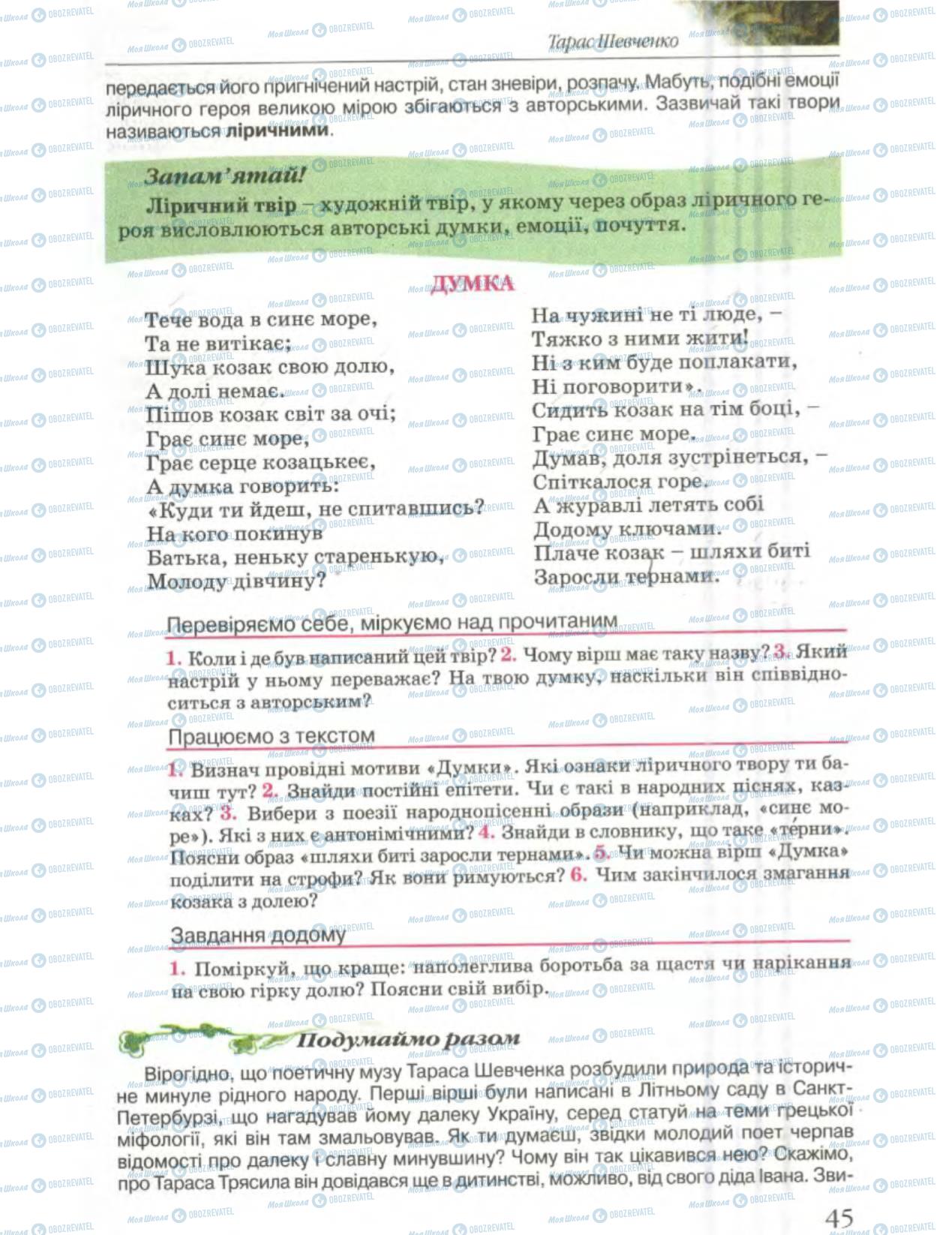 Підручники Українська література 6 клас сторінка 45