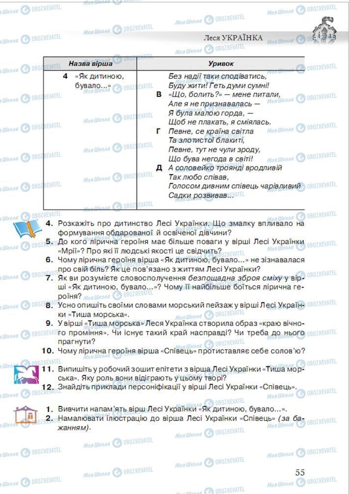 Підручники Українська література 6 клас сторінка 55