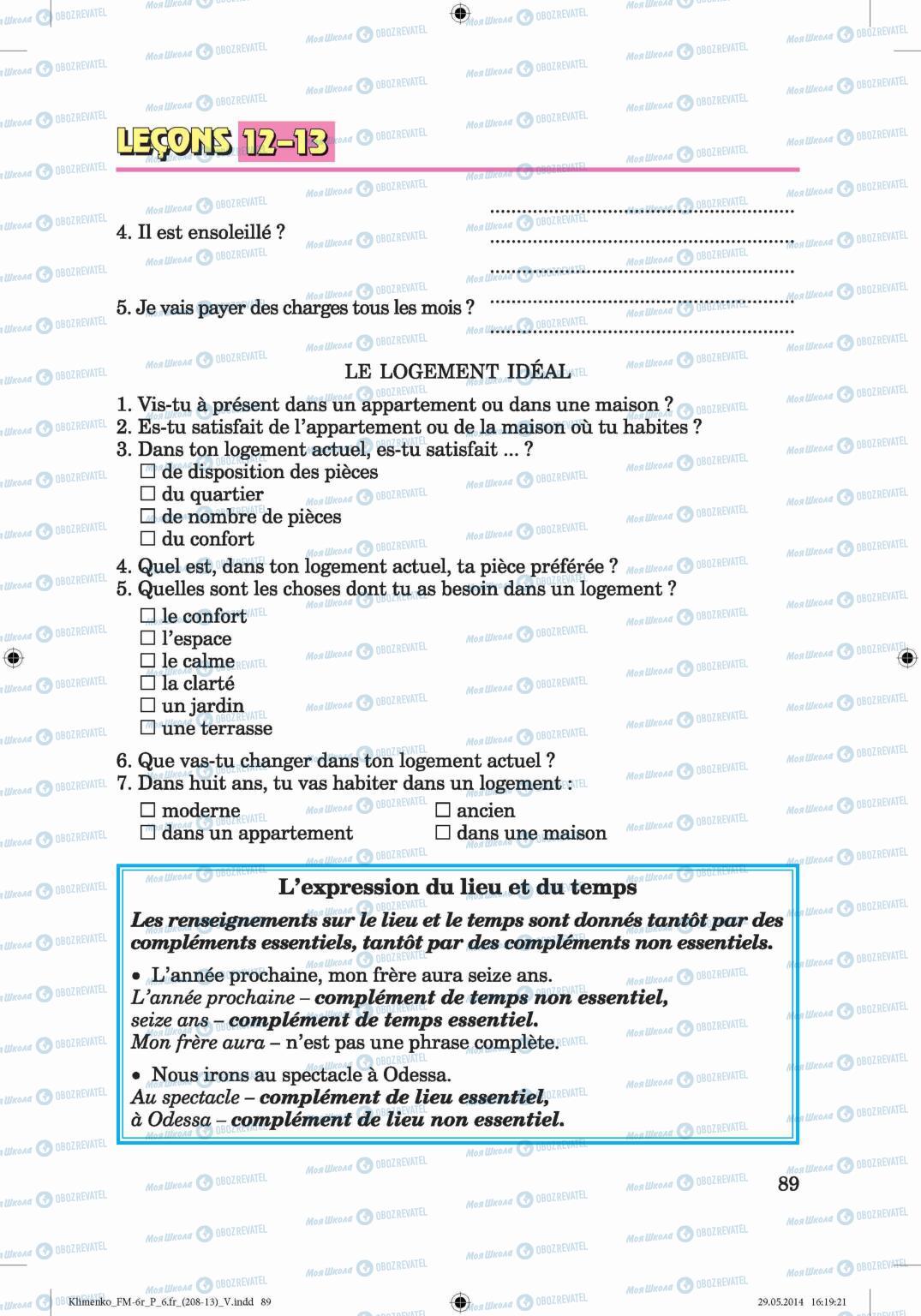 Підручники Французька мова 6 клас сторінка 89