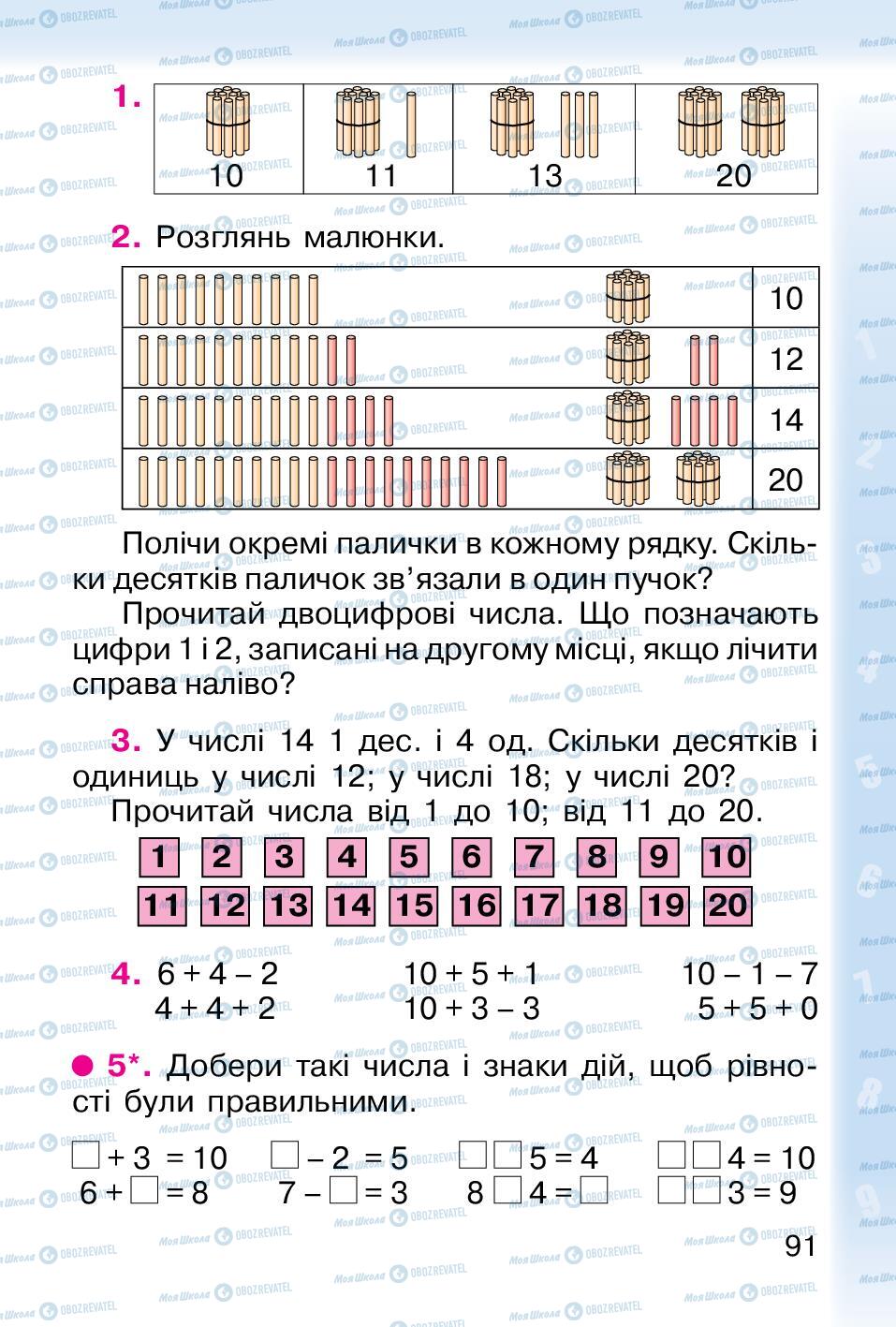 Підручники Математика 1 клас сторінка 91