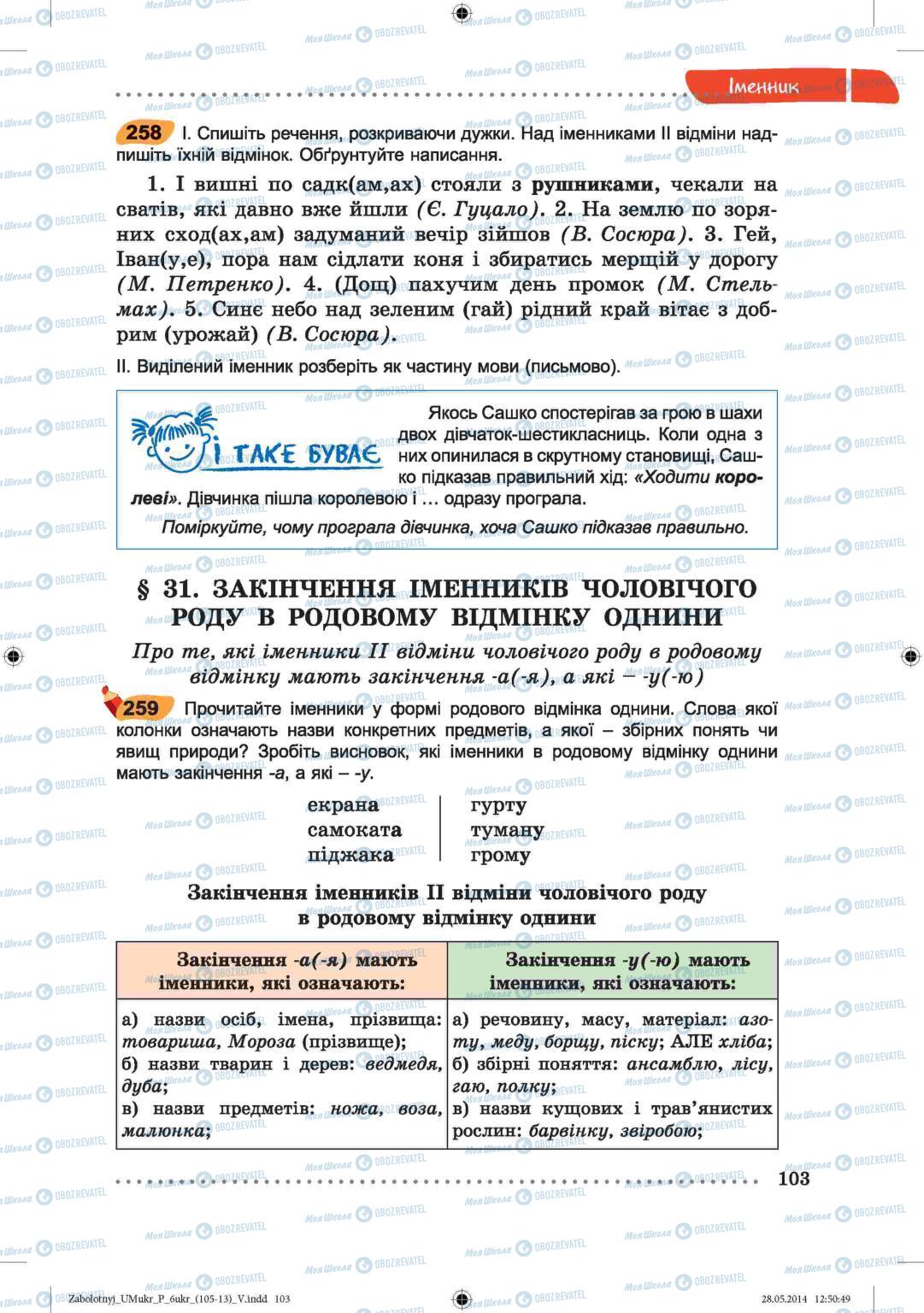 Підручники Українська мова 6 клас сторінка  103