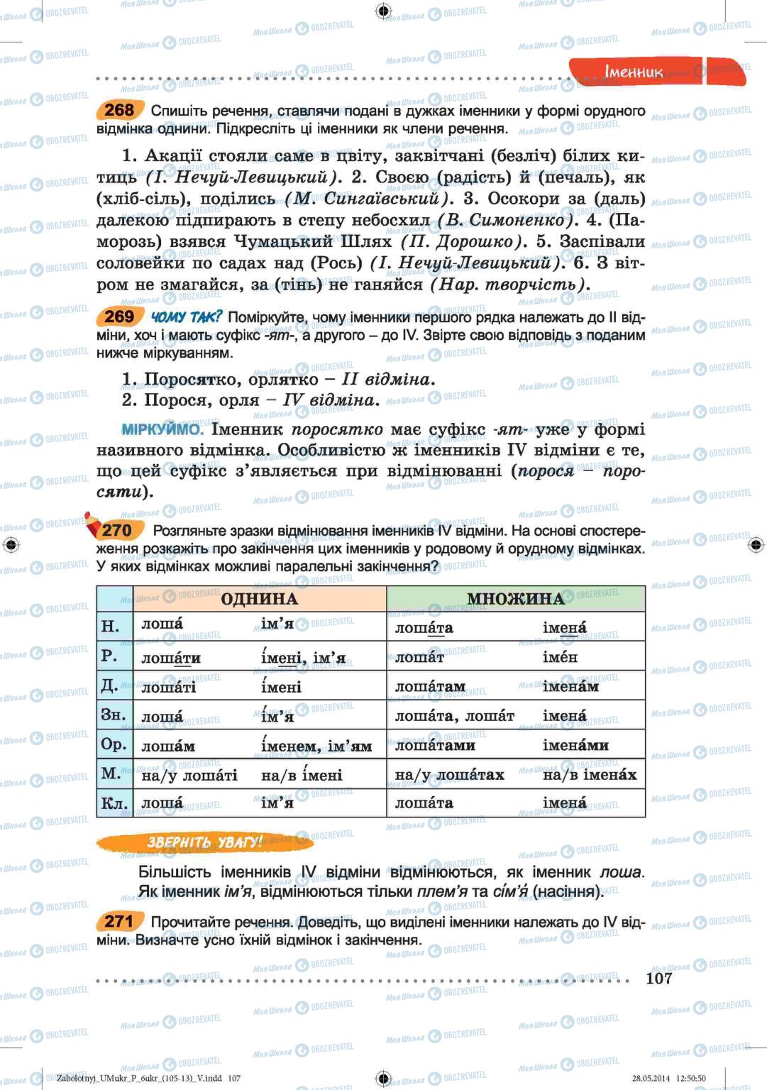 Підручники Українська мова 6 клас сторінка  107