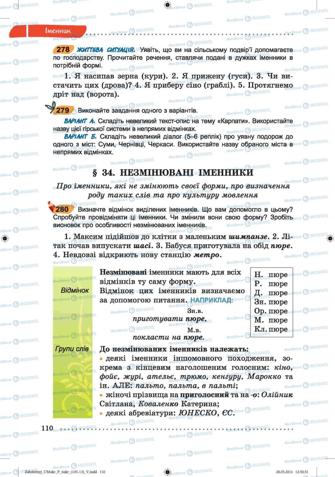 Підручники Українська мова 6 клас сторінка  110