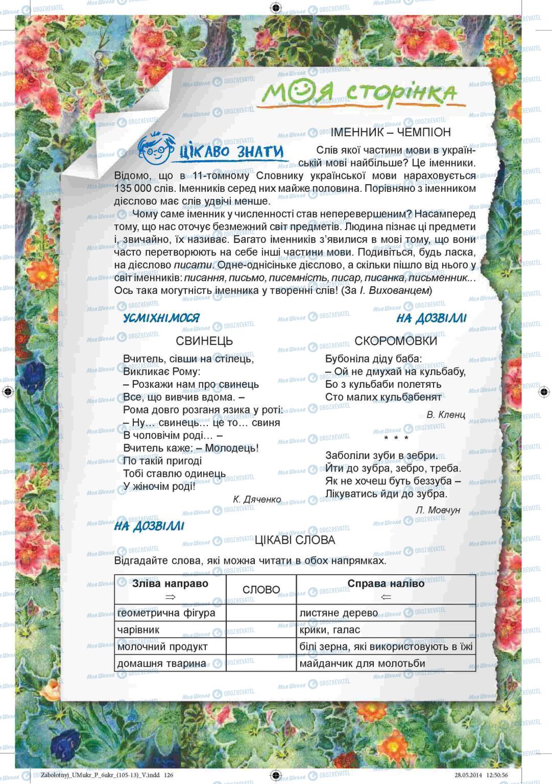 Підручники Українська мова 6 клас сторінка  126