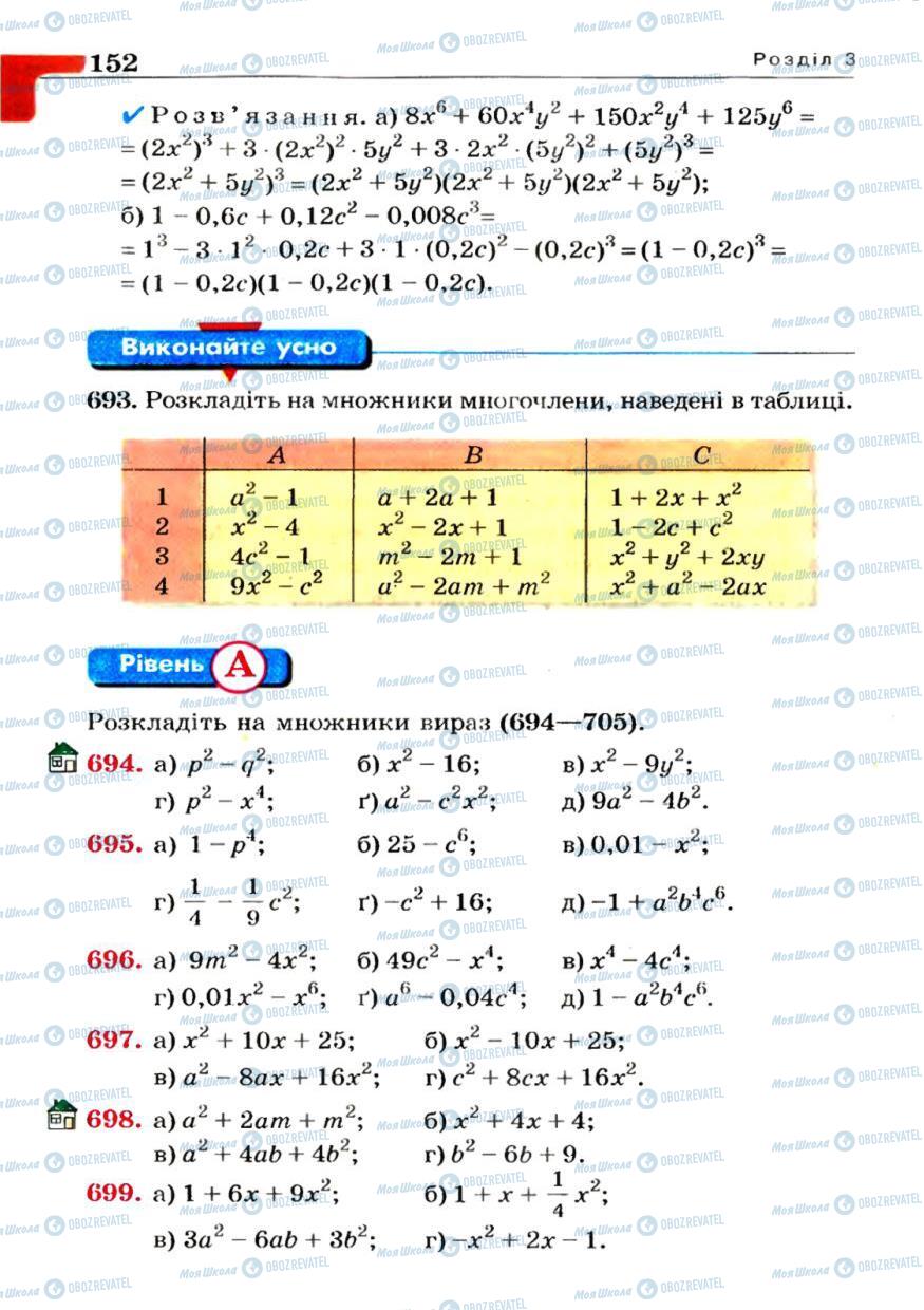 Підручники Алгебра 7 клас сторінка 152