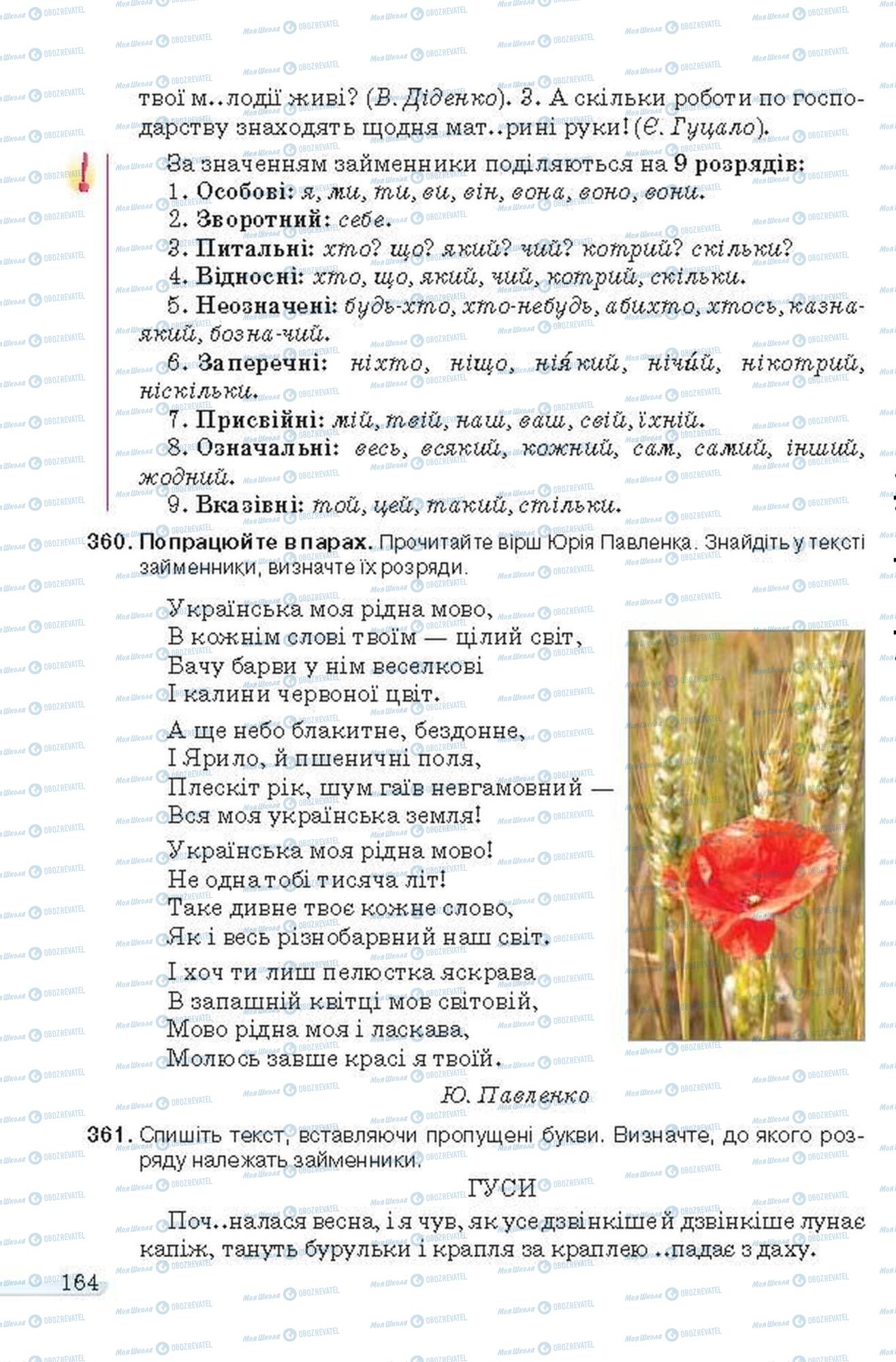 Підручники Українська мова 6 клас сторінка  164