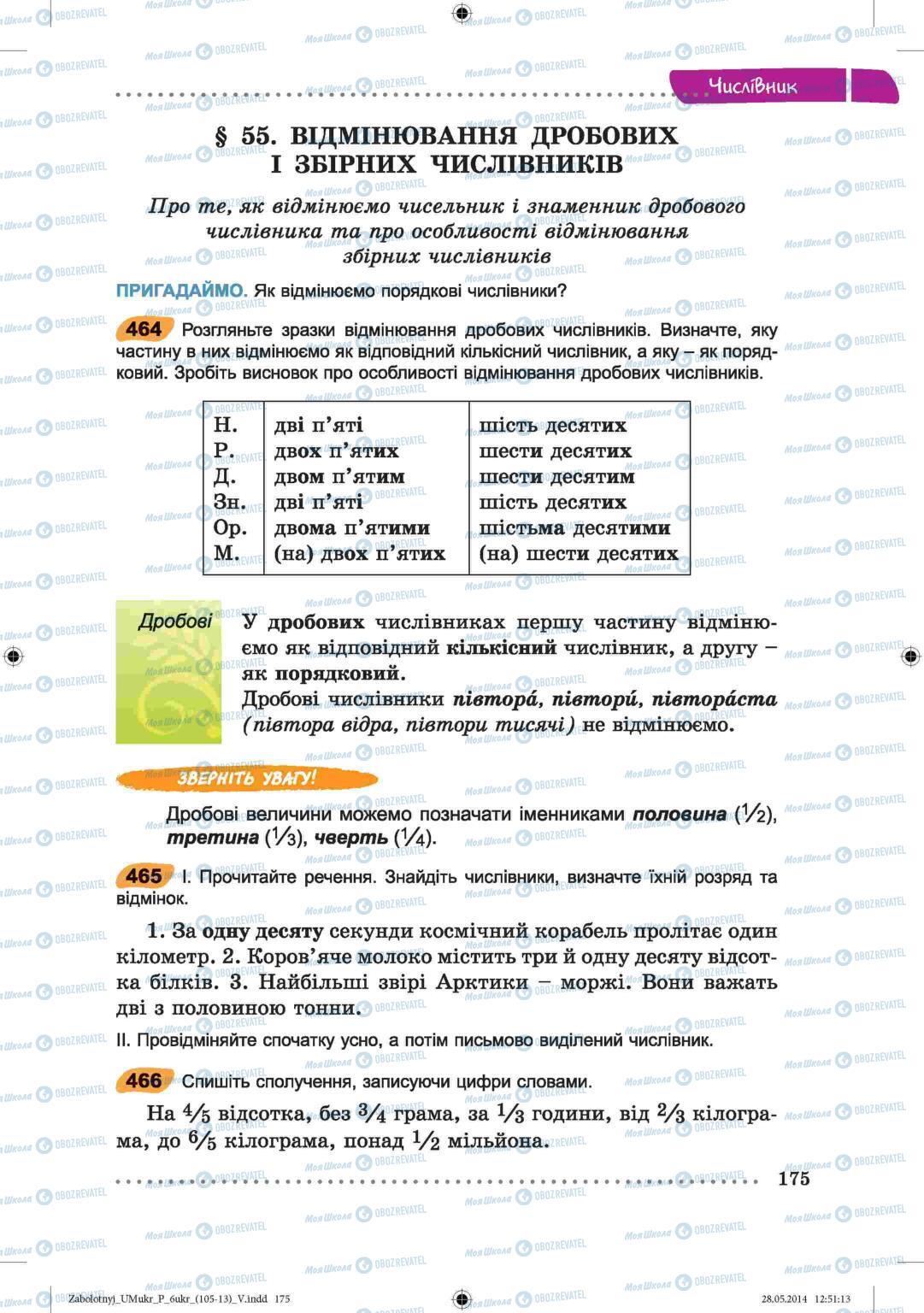 Учебники Укр мова 6 класс страница  175