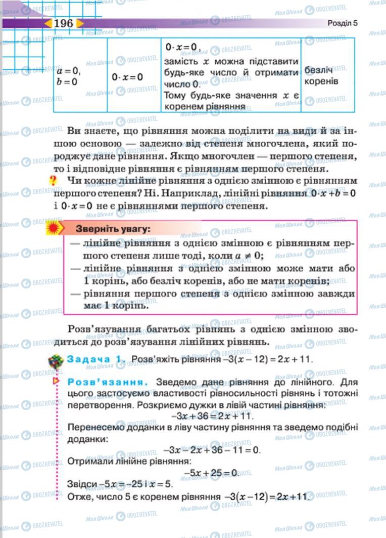 Підручники Алгебра 7 клас сторінка 196