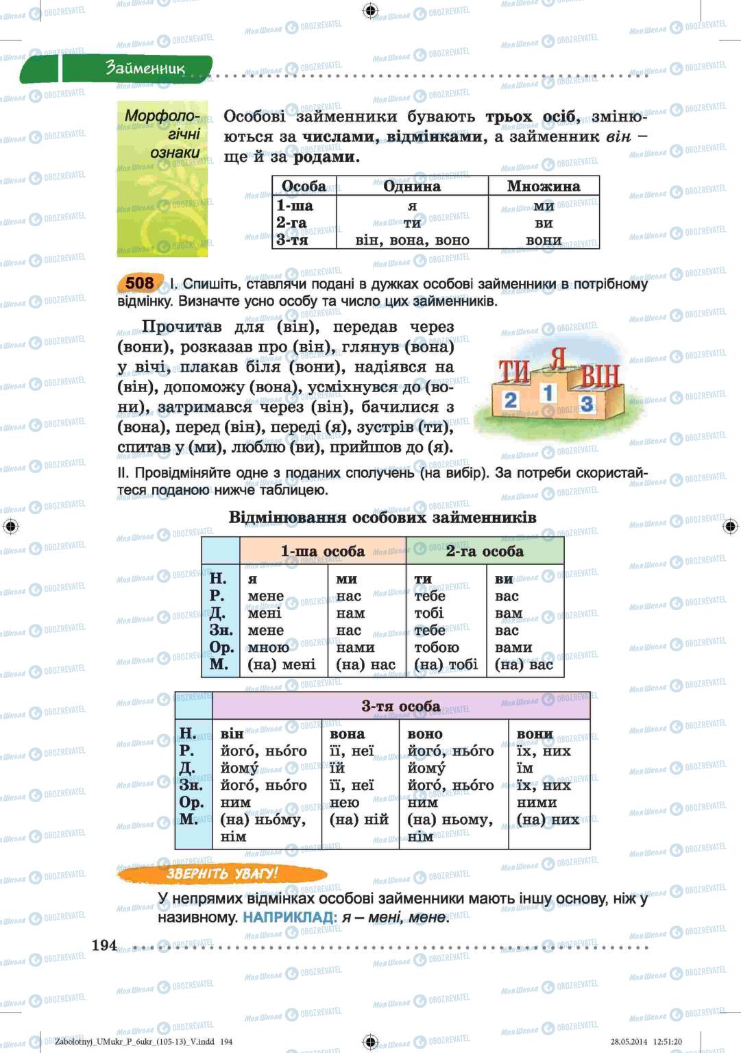 Підручники Українська мова 6 клас сторінка  194