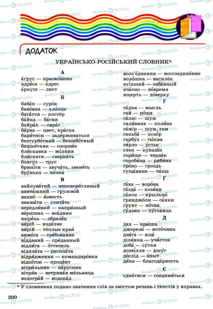 Підручники Українська мова 6 клас сторінка  200