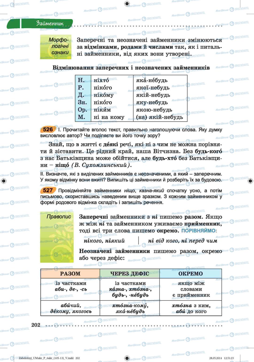 Підручники Українська мова 6 клас сторінка  202