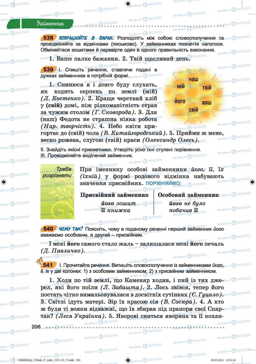 Підручники Українська мова 6 клас сторінка  206