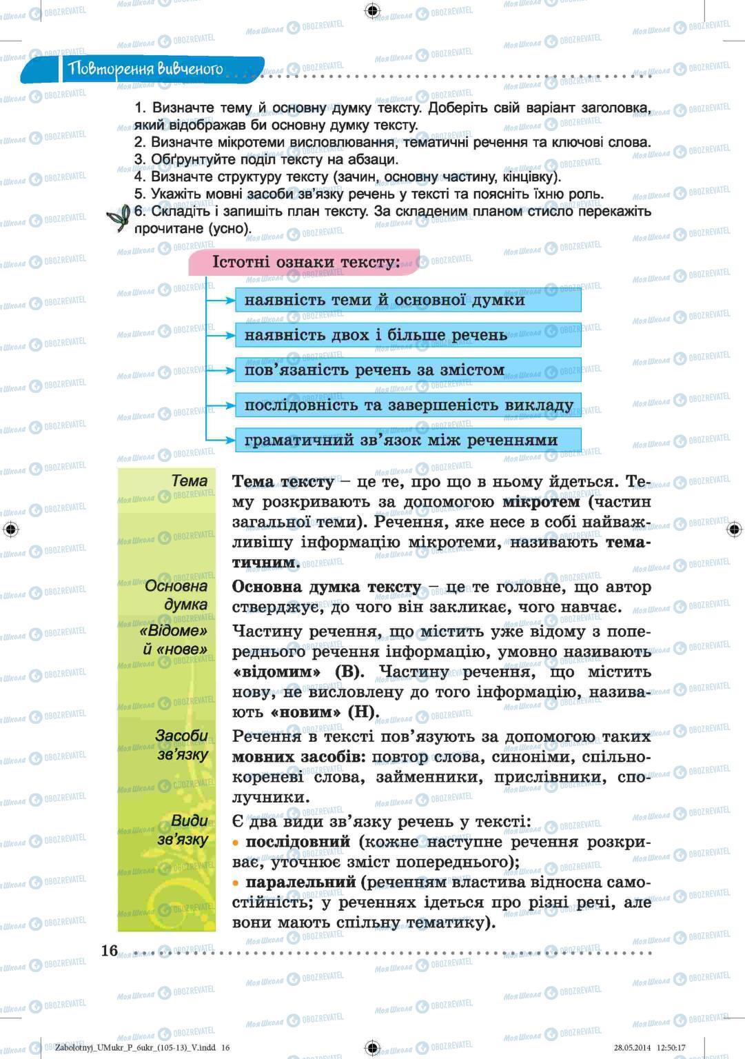 Підручники Українська мова 6 клас сторінка  16
