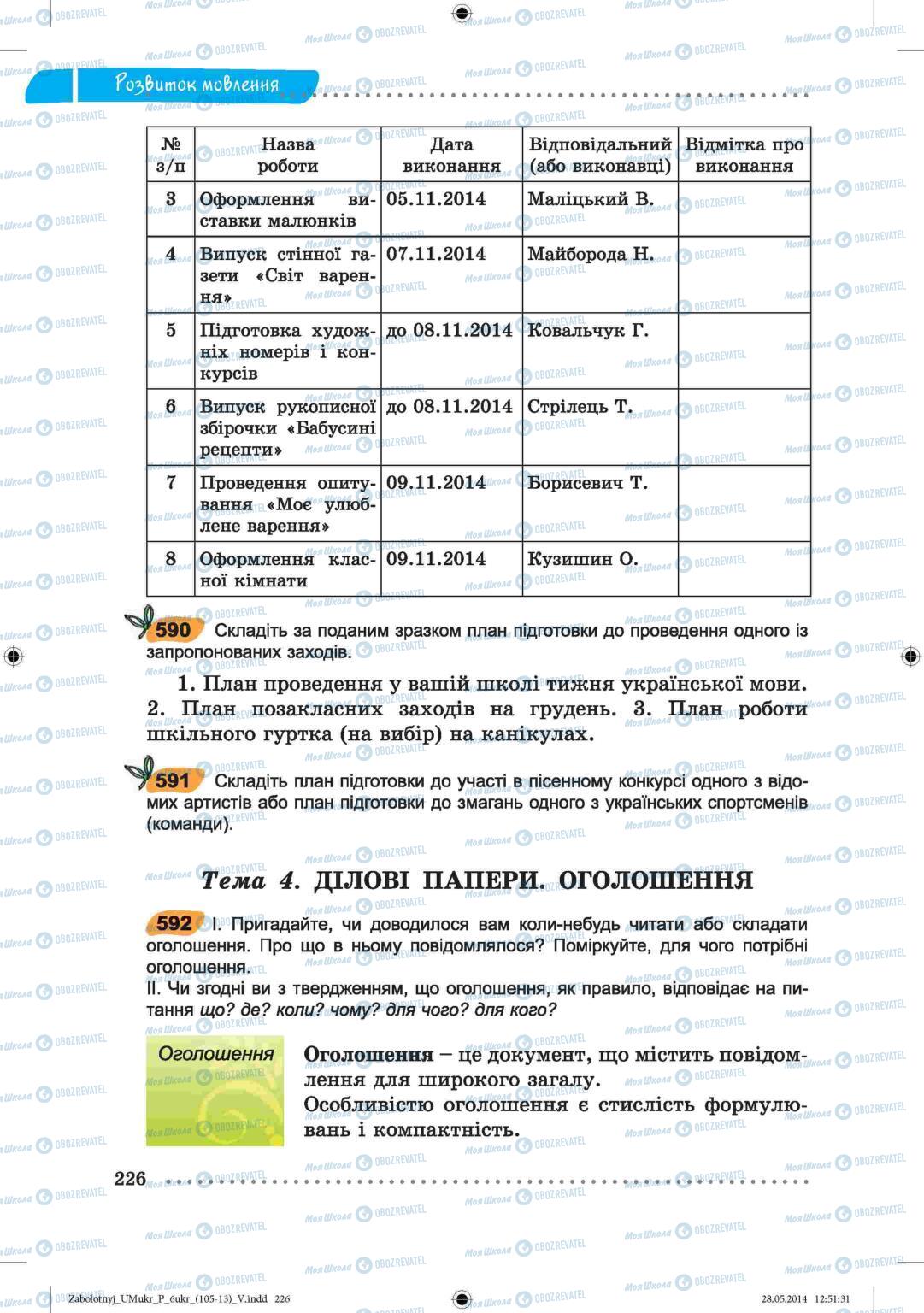 Підручники Українська мова 6 клас сторінка  226